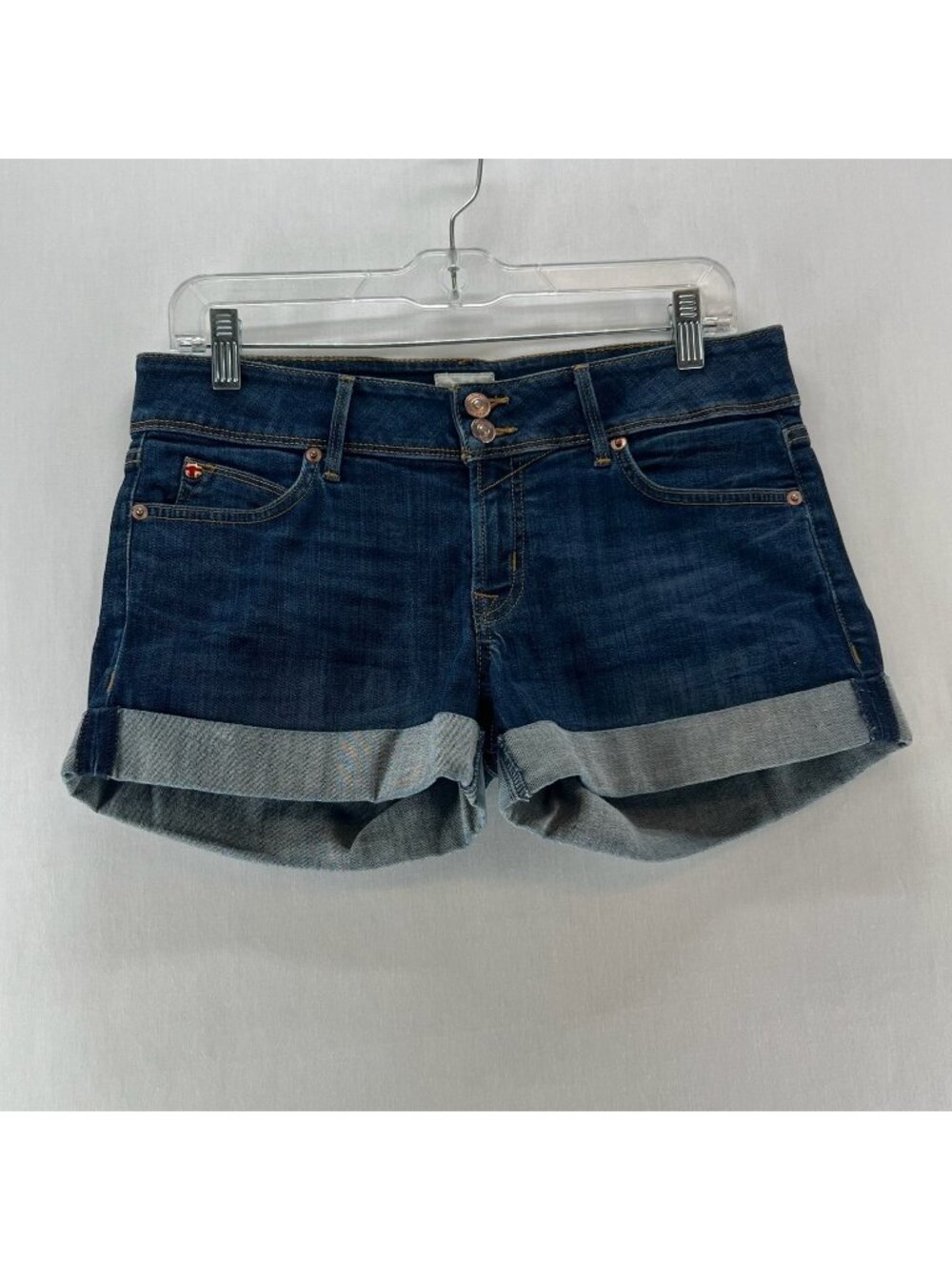 Hudson Denim Shorts Women 27 Dark Wash Cuffed Double Button Pockets Stretch Blue